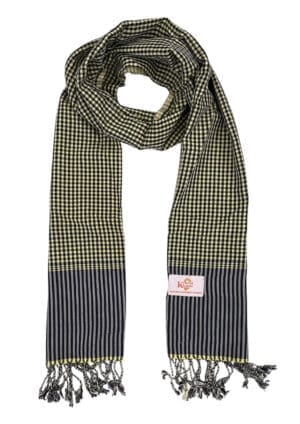 Echarpe foulard coton Krama du Cambodge Kampot jaune et bleu