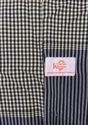 Echarpe foulard coton Krama du Cambodge Kampot jaune et bleu