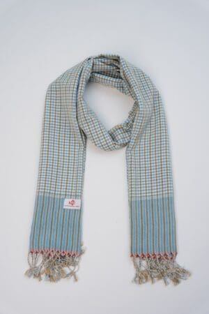 Echarpe foulard coton Krama du Cambodge Ambel bleu clair