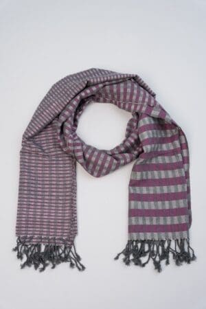 Cotton scarf headscarf Krama from Cambodia Kep purple and grey