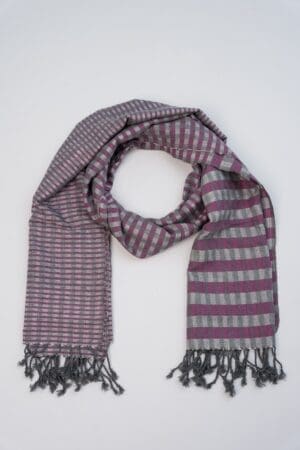 Echarpe foulard coton Krama du Cambodge Kep violet et gris