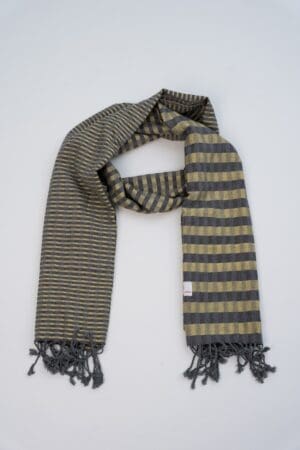 Cotton scarf headscarf Krama from Cambodia Paoy yellow and charcoal grey