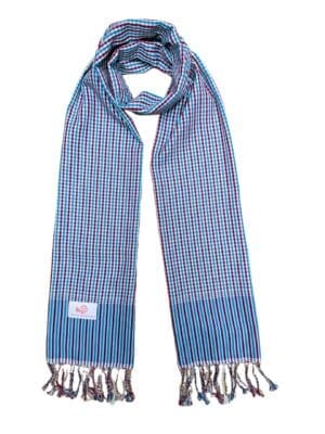 Echarpe foulard coton Krama du Cambodge Phnompenh bleu