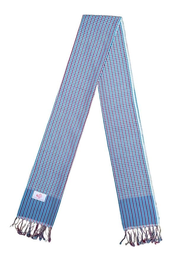 Echarpe foulard coton Krama du Cambodge Phnompenh bleu