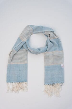 Cotton scarf headscarf Krama from Cambodia Saen light blue and white