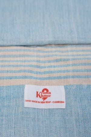 Cotton scarf headscarf Krama from Cambodia Saen light blue and white