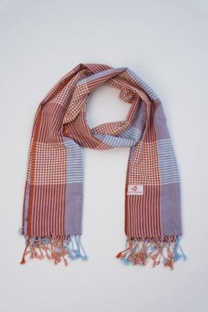 Echarpe foulard coton Krama du Cambodge Siem rouge orange violet