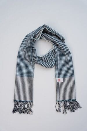 Echarpe foulard coton Krama du Cambodge Sihanouk bleu foncé B