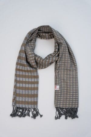 Echarpe foulard coton Krama du Cambodge Banlung marron et gris