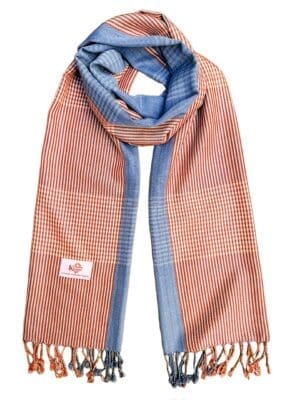 Cotton scarf headscarf Krama from Cambodia Battambang orange and light blue XL 58x200 cm