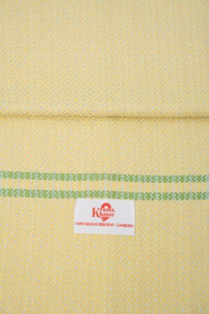 Cotton scarf headscarf Krama from Cambodia Leehai lemon yellow and green