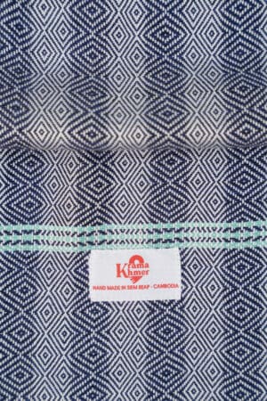 Echarpe foulard coton du Cambodge Krama Niangbai Bleu