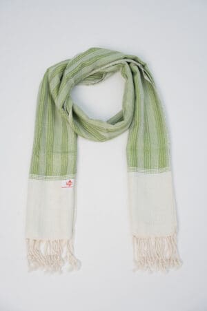 Cotton scarf headscarf Krama from Cambodia Orkurn green and white