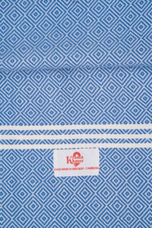 Echarpe foulard coton du Cambodge Krama Pou Bleu