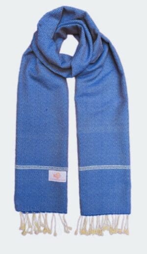 Echarpe foulard coton du Cambodge Krama Pou Bleu XL 55x200 cm