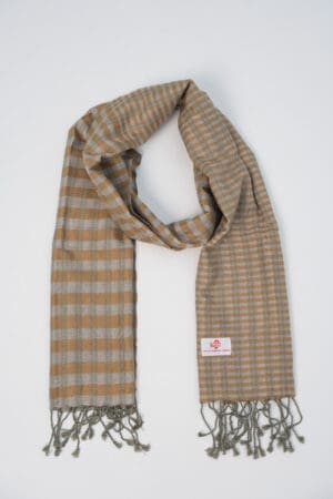 Echarpe foulard coton Krama du Cambodge Soksabay marron clair et gris