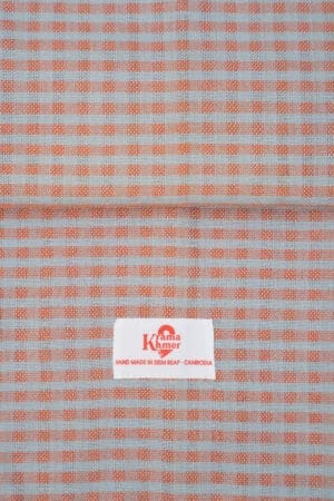 Echarpe foulard coton Krama du Cambodge Somtoh Orange et gris