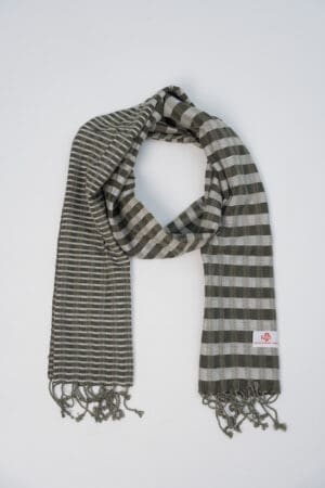Cotton scarf headscarf Krama from Cambodia Sousdey dark green and grey