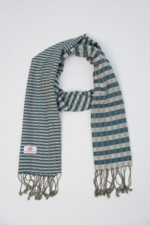 Echarpe foulard coton Krama du Cambodge Sousdey vert et gris