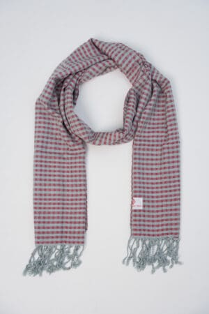 Echarpe foulard coton Krama du Cambodge Sraa rouge et gris