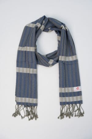 Echarpe foulard coton Krama du Cambodge Tikrong Bleu Jeans