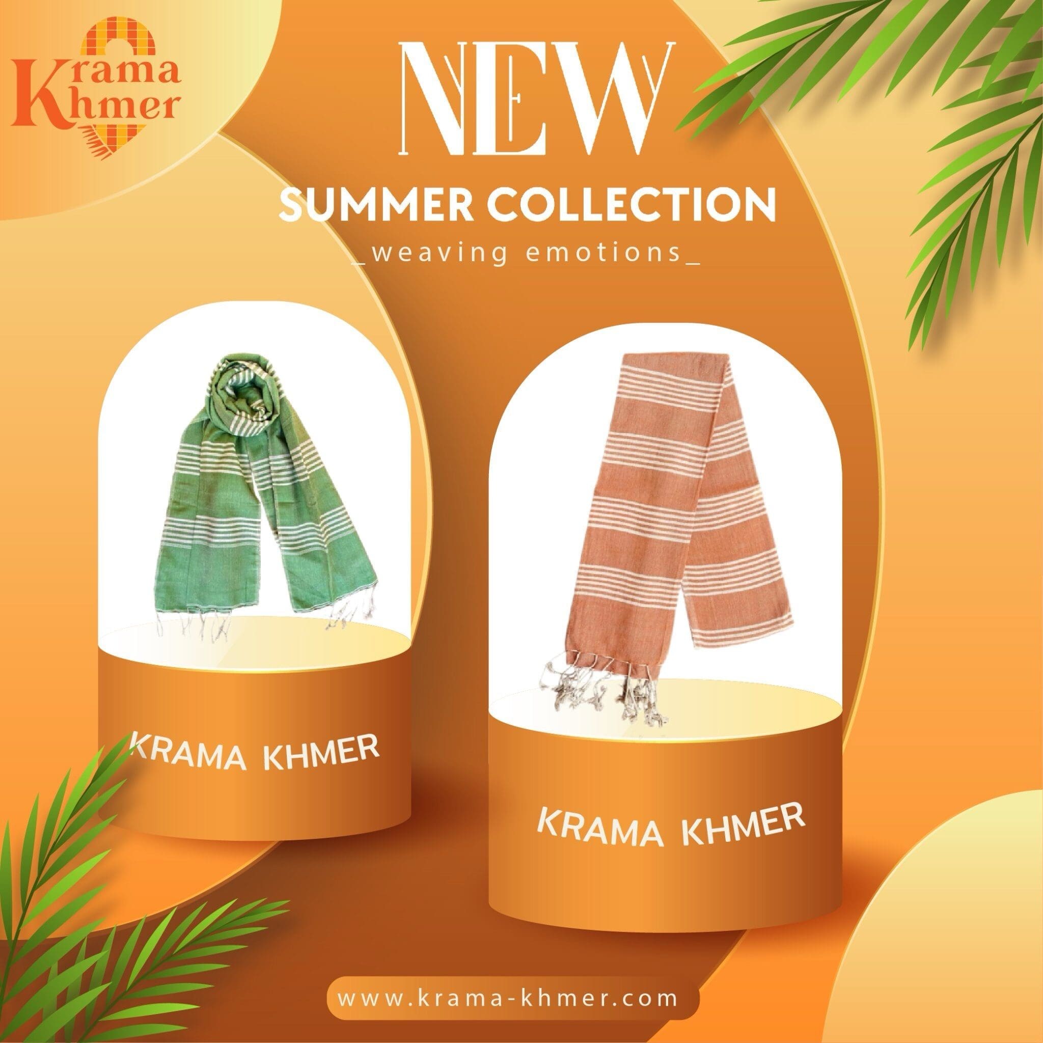 Cotton scarf headscarf Krama from Cambodia Baitong green and white - Image 5