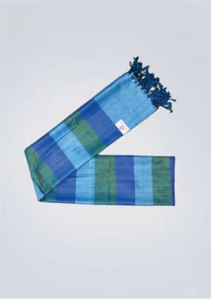 Echarpe foulard coton Krama du Cambodge Soksabay bleu et vert