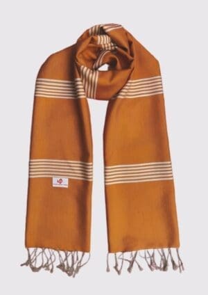 Echarpe foulard coton Krama du Cambodge Tukrauch orange et blanc