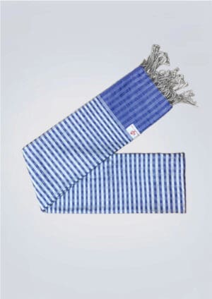 Echarpe foulard coton Krama du Cambodge Kheew bleu roi et gris