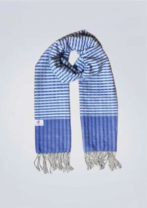 Echarpe foulard coton Krama du Cambodge Kheew bleu roi et gris