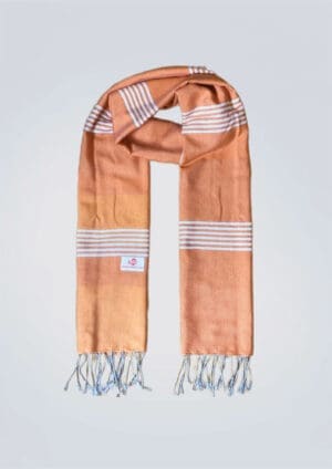 Echarpe foulard coton Krama du Cambodge Tukrauch orange et blanc