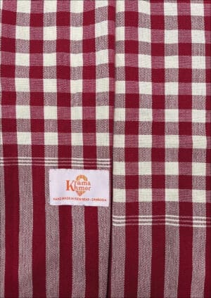 Echarpe foulard coton Krama du Cambodge Khemara rouge et blanc XL 48x200 cm