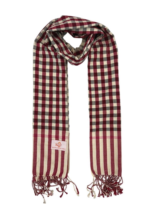 Cotton scarf headscarf Krama from Cambodia Monorom red black and white XL 48x200 cm