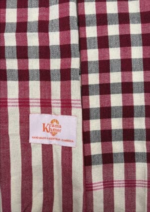 Echarpe foulard coton Krama du Cambodge Monoromrouge noir et blanc XL 48x200 cm