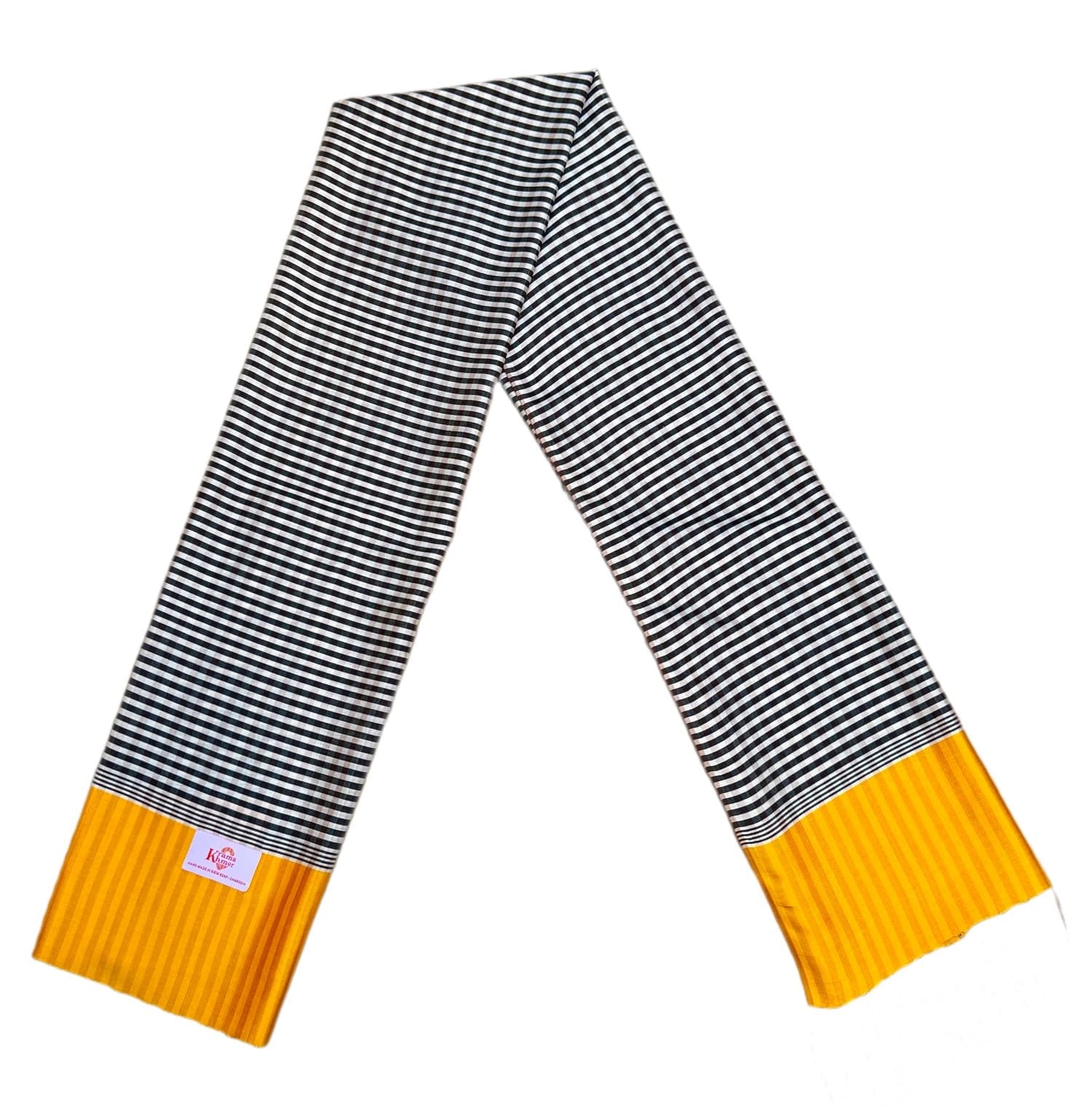Echarpe foulard coton Krama du Cambodge en soie et coton Krama jaune et noir