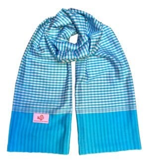 Echarpe foulard coton Krama du Cambodge soie naturelle coton Tonle bleu blanc