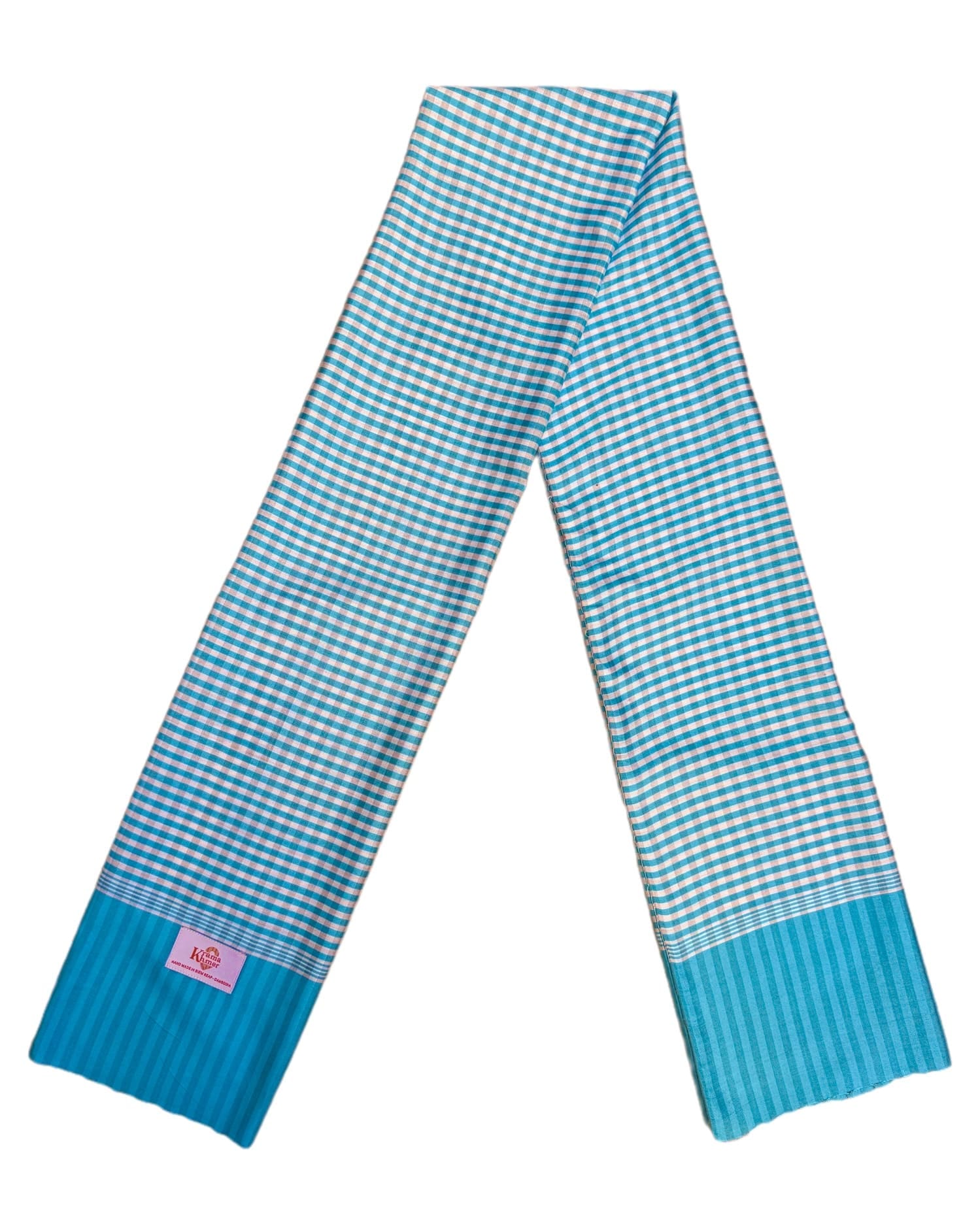 Echarpe foulard coton Krama du Cambodge soie naturelle coton Tonle bleu blanc