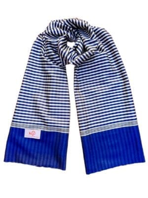 Cambodian Krama cotton scarf made of natural silk and cotton Rumduol royal blue and white