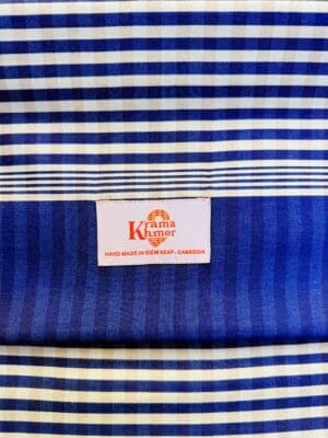 Cambodian Krama cotton scarf made of natural silk and cotton Rumduol royal blue and white